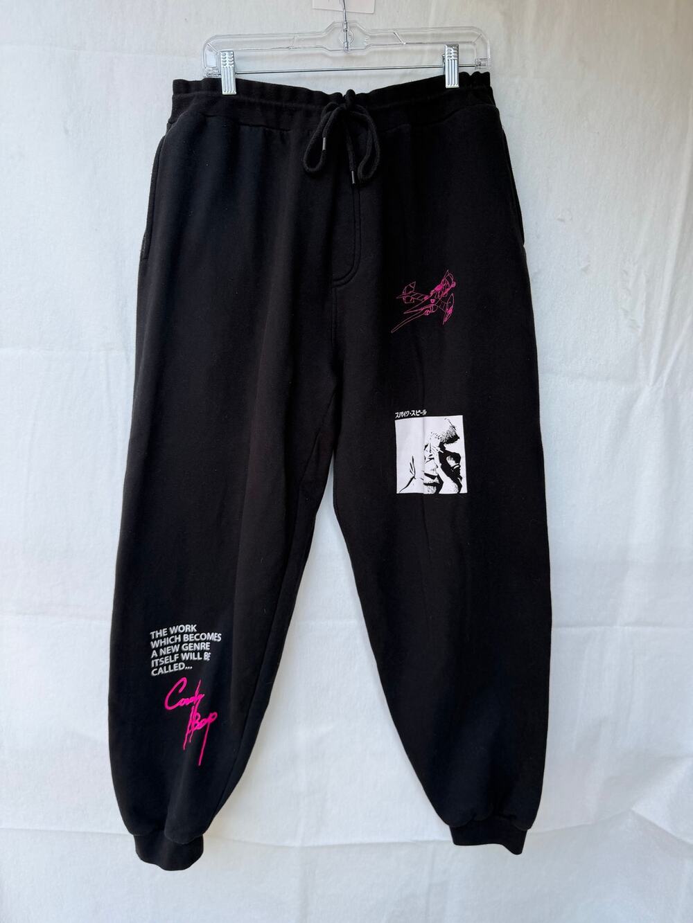 Cowboy Bebop Anime Graphic Sweatpants Black Fleece Joggers Mens Size Large L